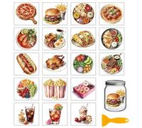 GLOBLELAND 18 Sheets Fast Food Transfer Stickers 3.9x3.6inch Colorful Hamburger French Fries Transfer Decal Rub on Transfer for Cup Decal Vase Glass Art Crafts Decorations