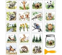 GLOBLELAND 18 Sheets Forest Animals Rub on Transfer 3.9x3.6 inch | Colorful Panda Tiger Lion Giraffe Transfer Stickers Rabbit Bear UV Cup Wraps for Furniture Vase Glass Art Crafts