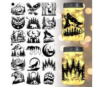GLOBLELAND 18 Sheets Forest Transfer Stickers Animal Decals Stickers Wolf Deer Bear Eagle Rub on Transfer for Furniture Vase Glass Mason Jars Decorations Art Crafts