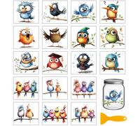 GLOBLELAND 18 Sheets Funny Birds Rub on Transfer 3.9x3.6inch Colorful Animals Vase Home Decals Cup Transfer Stickers for Furniture Vase Glass Art Crafts Decorations