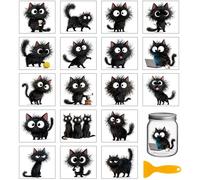 GLOBLELAND 18 Sheets Funny Black Cat Transfer Stickers 3.9x3.6inch Furry Black Cat Rub on Transfer Stickers Colorful Decal for Furniture Vase Glass Mason Jar Decorations Art Crafts