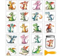 GLOBLELAND 18 Sheets Funny Cartoon Dragon Transfer Stickers 3.9x3.6inch Cute Dragon Rub on Transfer Stickers Colorful Decal for Furniture Vase Glass Mason Jar Decorations Art Crafts