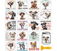 GLOBLELAND 18 Sheets Funny Dog Texts Rub on Transfers Sticker for Crafts 3.9x3.6inch Crazy Animals UV DTF Cup Wraps Decals Stickers Cute Dog Paw Prints Transfer Decal for Glass Bottle Decors