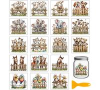 GLOBLELAND 18 Sheets Funny Fence Animals Transfer Sticker for Cup Crafts 3.9x3.6 inch Sheep Farm Animals Decal Stickers Cat Dog Rub on Transfers for Bottle Vase Glass Furniture Decor
