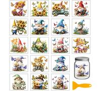 GLOBLELAND 18 Sheets Gnome Rub on Transfer 3.9x3.6inch Colorful Daisy Butterfly Vase Home Decals Flowers Dwarf Cup Transfer Stickers for Furniture Vase Glass Art Crafts Decorations