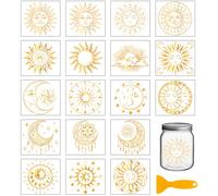 GLOBLELAND 18 Sheets Gold Sun and Moon Transfer Stickers 3.9x3.6inch Colorful Moon Phases Transfer Decal Rub on Transfer for Cup Decal Vase Glass Art Crafts Decorations