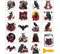GLOBLELAND 18 Sheets Gothic Owl Transfer Stickers 3.9x3.6inch Roses and Owl Rub on Transfer Stickers Colorful Decal for Furniture Vase Glass Mason Jar Decorations Art Crafts