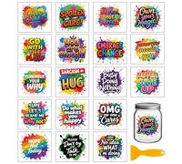 GLOBLELAND 18 Sheets Graffiti Fun Quotes Transfer Sticker for Cup Crafts 3.9x3.6 inch Inspiring Words Decal Stickers Birthday Text Rub on Transfers for Bottle Vase Glass Furniture Decor