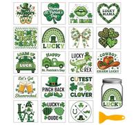 GLOBLELAND 18 Sheets Greeting Words Lucky Clover Transfer Stickers 3.9x3.6inch Colorful St. Patrick's Day Heart Transfer Decal Rub on Transfer for Cup Decal Vase Glass Art Crafts Decorations