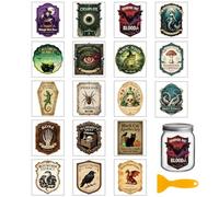 GLOBLELAND 18 Sheets Halloween Poison Label Rub on Transfer 3.9x3.6 inch | Midnight Witch Brew Transfer Stickers Bat Spider UV DTF Cup Wraps for Furniture Vase Glass Art Crafts Decorations