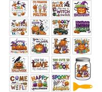 GLOBLELAND 18 Sheets Halloween Text Rub on Transfers Sticker for Vase Crafts 3.9x3.6inch Colorful Pumpkin UV DTF Cup Wraps Decals Happy Halloween Transfer Stickers for Furniture Glass Bottle Decors