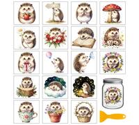 GLOBLELAND 18 Sheets Hedgehog Rub on Transfer 3.9x3.6 inch Colorful Animals Vase Home Decals Flower Transfer Stickers for Furniture Vase Glass Art Crafts Decorations