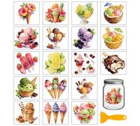 GLOBLELAND 18 Sheets Ice Cream Rub on Transfer 3.9x3.6inch Colorful Summer Dessert Transfer Stickers Waterproof UV DTF Cup Wraps for Furniture Vase Glass Art Crafts Decorations