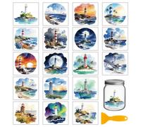 GLOBLELAND 18 Sheets Lighthouse Ocean Transfer Stickers 3.9x3.6 Inch Summer Sea Colorful Transfer Decal Sunset Rub on Transfer for Cup Decal Vase Glass Art Crafts Decorations