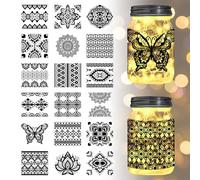 GLOBLELAND 18 Sheets Mandala Flower Butterfly Rub on Transfer 3.9x3.6inch Lace Border Home Decals Mandala Pattern Cup Decals for Furniture Vase Glass Decorations Art Crafts