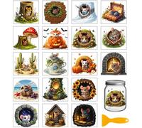 GLOBLELAND 18 Sheets Mouse Hole Transfer Sticker for Cup Crafts 3.9x3.6 inch Cute Mouse Decal Stickers Mushroom Mice Cave Rub on Transfer for Four Seasons Bottle Vase Glass Furniture Decor