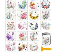 GLOBLELAND 18 Sheets Music Flowers Transfer Stickers 3.9x3.6inch Colorful Notes Butterfly Transfer Decal Rub on Transfer for Cup Decal Vase Glass Art Crafts Decorations