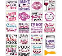 GLOBLELAND 18 Sheets Red Wine Text Transfer Stickers 3.9x3.6inch Colorful Drink Words Transfer Decal Rub on Transfer for Cup Decal Vase Glass Art Crafts Decorations
