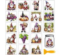 GLOBLELAND 18 Sheets Red Wine Transfer Stickers 3.9x3.6inch Colorful Gnome Grapes Transfer Decal Rub on Transfer for Cup Decal Vase Glass Art Crafts Decorations