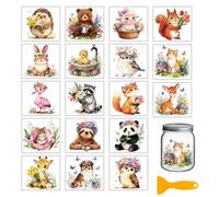 GLOBLELAND 18 Sheets Spring Flower Animals Transfer Stickers 3.9x3.6inch Colorful Cute Animals Transfer Decal Bear Rabbit Rub on Transfer for Cup Decal Vase Glass Art Crafts Decorations