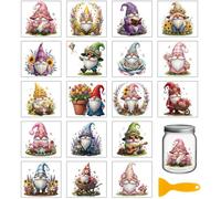 GLOBLELAND 18 Sheets Spring Gnomes Transfer Sticker 3.9x3.6 inch Pink Flowers Decal Stickers Dwarf and Florals Rub on Transfer for Furniture Vase Glass Art Crafts Decorations