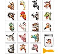GLOBLELAND 18 Sheets Spying on Animals Transfer Sticker 3.9x3.6 inch Funny Animal Stickers Squirrel Duck Rub on Transfer for Bottle Vase Glass Window Cup Furniture Decor