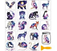GLOBLELAND 18 Sheets Star Animals Transfer Sticker for Cup Crafts Waterproof 3.9x3.6 inch Universe Cat Decal Stickers Dreamlike Bear Fox Rub on Transfer for Bottle Vase Glass Furniture Decor
