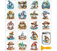 GLOBLELAND 18 Sheets Summer Gnomes Transfers Stickers Enchanting Dwarf Rub on Transfer Decals Watercolor Summer Gnomes Playful Cup Stickers Decals for Furniture Vase Glass Bottle Table Decor