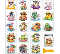 GLOBLELAND 18 Sheets Summer Swimming Party Rub on Transfers Cat Dog Transfer Stickers Decals Ocean Swimming Rings Cartoon Animals Cup Stickers Decals for Furniture Vase Glass Bottle Table Decor