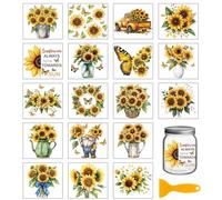 GLOBLELAND 18 Sheets Sunflower Wreath Rub on Transfer 3.9x3.6inch Colorful Bouquet Vase Home Decals Flowers Plants Cup Transfer Decals for Furniture Vase Glass Art Crafts Decorations