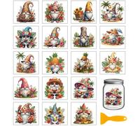 GLOBLELAND 18 Sheets Tropical Gnomes Transfer Sticker for Cup Crafts 3.9x3.6 inch Hawaiian Dwarf Stickers Flowers Plants Rub on Transfer for Bottle Vase Glass Furniture Decor
