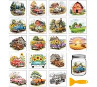 GLOBLELAND 18 Sheets Vintage Autumn Farm Rub on Transfers Sticker for Vase 3.9x3.6inch Farm Truck Barn UV DTF Cup Wraps Decals Sunflower Transfer Stickers for Furniture Glass Bottle Decors