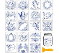 GLOBLELAND 18 Sheets Vintage Blue Angels Rub on Transfers for Crafts Angel Decals Stickers 3.9x3.6inch Retro Flowers Frame Cup Transfer Stickers for Home Furniture Vase Glass Art Crafts Decorations