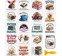GLOBLELAND 18 Sheets Vintage Coffee and Books Rub on Transfers Sticker for Crafts 3.9x3.6inch Reading Texts UV DTF Cup Wraps Decals Stickers Retro Coffee Words Transfer Decal for Glass Bottle Decors