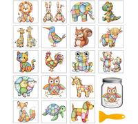 GLOBLELAND 18 Sheets Vintage Patchwork Animals Rub on Transfers Sticker for Crafts 3.9x3.6inch Lion Fox UV DTF Cup Wraps Decals Stickers Retro Rabbits Patterns Transfer Decal for Glass Bottle Decors