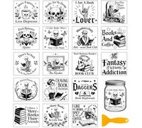 GLOBLELAND 18 Sheets Vintage Skull Books Rub on Transfers Sticker for Crafts 3.9x3.6inch Books Coffee UV DTF Cup Wraps Decals Stickers Skeleton Transfer Decal for Glass Bottle Decors