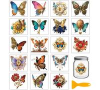 GLOBLELAND 18 Sheets Vintage Steampunk Butterflies Rub on Transfers Sticker for Crafts 3.9x3.6inch Gears Rose UV DTF Cup Wraps Decals Stickers Retro Flowers Transfer Decal for Glass Bottle Decors