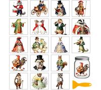 GLOBLELAND 18 Sheets Vintage Victorian Animals Transfer Sticker for Cup Crafts 3.9x3.6 inch Gentleman Frog Decal Stickers Princess Prince Rub on Transfer for Bottle Vase Glass Furniture Decor