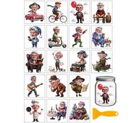 GLOBLELAND 18 Sheets Work Grandpa Transfer Stickers 3.9x3.6inch Colorful Fun Character Transfer Decal Old Man Rub on Transfer for Cup Decal Vase Glass Art Crafts Decorations