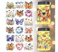 GLOBLELAND 18Pcs Butterfly Transfer Stickers 3.9x3.6inch Butterfly and Flowers Decals Stickers Butterfly Wreath Rub on Transfer for Furniture Vase Glass Mason Jars Decorations Art Crafts