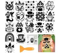 GLOBLELAND 18Pcs Saint Patrick's Day Rub on Transfer 3.9x3.6inch Gnome Clover Home Decals Leaves Dwarf Cup Transfer Decals for Furniture Vase Glass Art Crafts Decorations