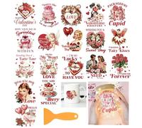 GLOBLELAND 18Pcs Vintage Valentine's Day Rub on Transfer 3.9x3.6inch Colorful Cake Gift Rose Balloon Home Decals Happy Valentine's Day Cup Transfer Decals for Furniture Vase Glass Art Crafts