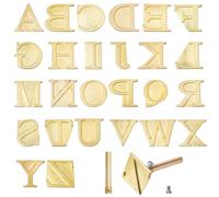 GLOBLELAND 1Set 26Pcs Wood Burning Tip Sets Hot Stamps Tool with Uppercase Alphabet 26 Letters Hot Stamps Brass for Leather Branding DIY Embossing and Carving Crafts Wood Burning