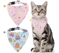 GLOBLELAND 2 Pack Birthday Cakes Pet Bandana Collar with Removable Bandana and Bell Ribbons Adjustable Dog Stars Love Collar Cat Collars Scarf for Pets Kittens Puppy Cats Dogs