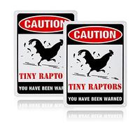 GLOBLELAND 2 Pack Caution Tiny Raptors Sign, 7x10 inches 40 Mil Aluminum Funny Chicken Coop Sign for Indoor or Outdoor Use, Reflective UV Protected, Waterproof and Fade