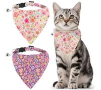 GLOBLELAND 2 Pack Colorful Flowers Pet Bandana Collar with Removable Bandana and Bell Wildflowers Plants Adjustable Dog Collar Roses Florals Cat Collars Scarf for Pets Kittens Puppy Cats Dogs