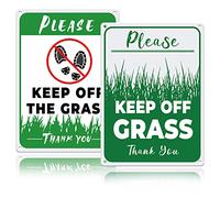 GLOBLELAND 2 Pack Keep Off The Grass Caution Signs Grass Signs Aluminum Grass Warning Signs Metal Grass Safety Signs, 7.1x9.8inch/18x25cm