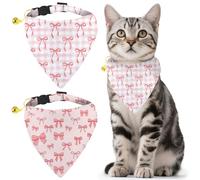 GLOBLELAND 2 Pack Pink Bow Pet Bandana Collar with Removable Bandana and Bell Lady Adjustable Dog Collar Cat Collars Scarf for Pets Kittens Puppy Cats Dogs