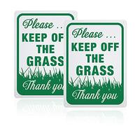 GLOBLELAND 2 Pack Please Keep Off the Grass Sign, 7x10 inches 40 Mil Aluminum Warning Signs for Indoor or Outdoor Use, Reflective UV Protected, Waterproof and Fade