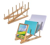 GLOBLELAND 2 Pack Wooden Plate Holders for Displaying Slope Wooden Puzzle Display Stand Puzzle Storage Organizer Shelf Wood Display Stand for Adults Books Crafts